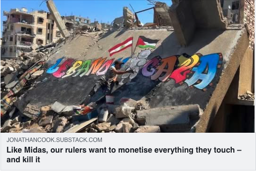 Jonathan_K_Cook's tweet photo. War and profit are intimately tied together. The billionaires cannot secure their profits without war, or the threat of it – whether against workers at home or against other nations abroad.

Read my latest here: https://t.co/KKv6Hqoknl https://t.co/bZjDDPMVQq