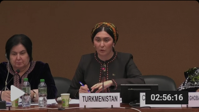 Saglyk's tweet photo. Byashimova, Deputy Minister of Foreign Affairs #uncedaw #Turkmenistan: “Where are my rights, where are my rights!” And where are the obligations that a woman must fulfill, after all?!" at the country review @UNGeneva https://t.co/530x0jo53l