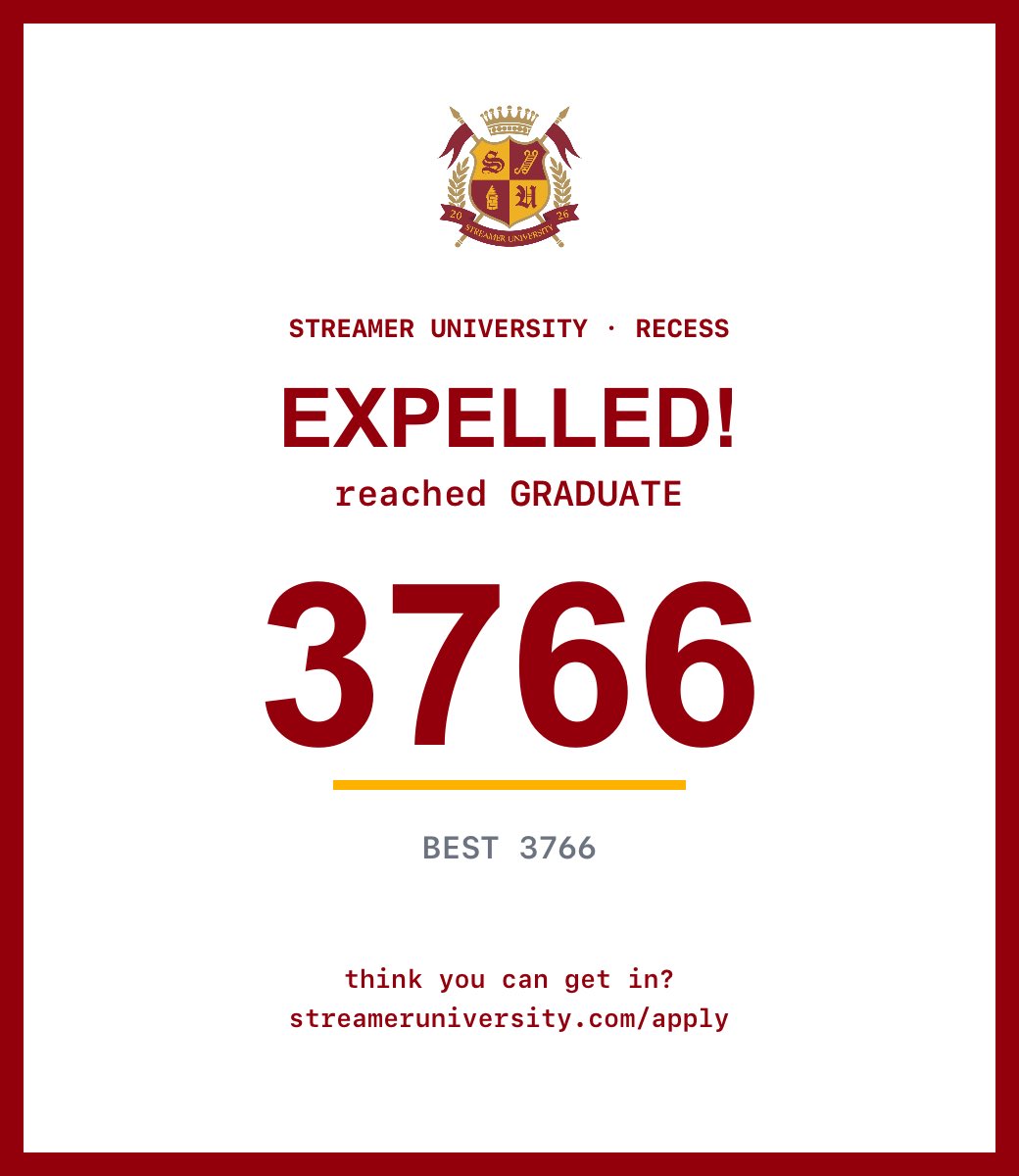 RoyalKitcheNGod's tweet photo. I survived to GRADUATE at Streamer University 🎓 — score 3766. Think you can get in? https://t.co/ApV3sxjy7s https://t.co/rzRm5nwAVI