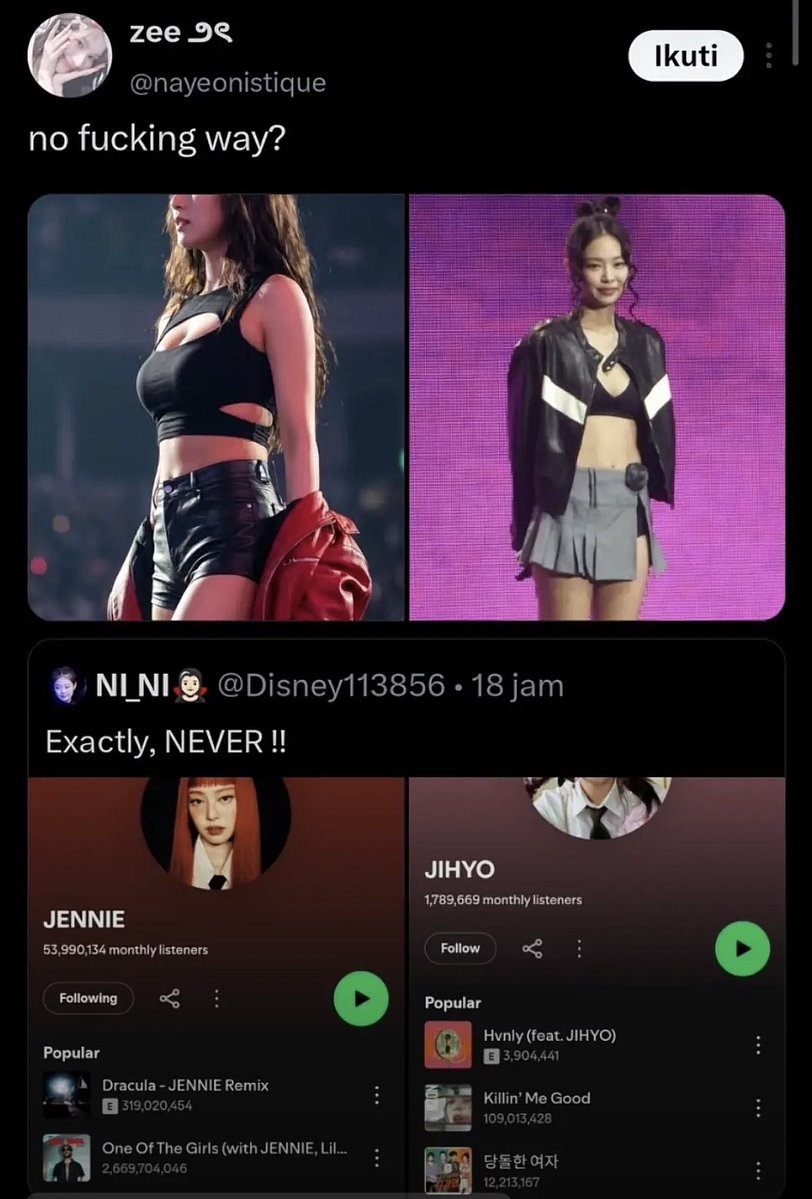 urshiningjennie's tweet photo. Kata fansnya twice kita cuman bisa banggain chart doang, ya bagus lah banggain chart kan jennie artis musisi. Daripada banggain besarnya tete 😌 sampe tuh tete lebih besar dari prestasi idolnya ya kan 🤭 eh lupa kan gak ada yg bisa dibanggain selain tetenya https://t.co/jZQOlS72Fg