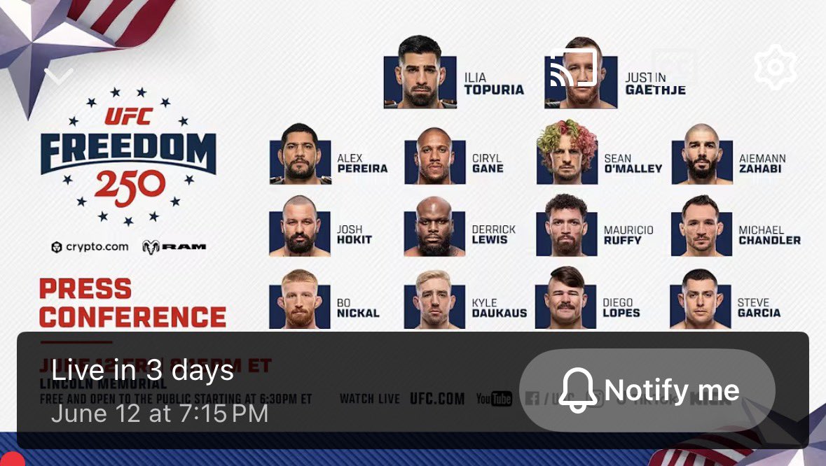 JT_Lines's tweet photo. I haven’t been this excited for a press conference in a long time 😩😩😩

Ilia vs Justin
Hokit vs the World
Chandler motivational speeches 
Lewis one liners 
Diego Aura Farming 
Sean thinking he’s the star
Gane playing FIFA on his Switch
Alex being terrifying 
Daukaus given no mic
Who is Aiemann Zahabi 
Bo being awkward 
Ruffy not understanding anyone 
Steve