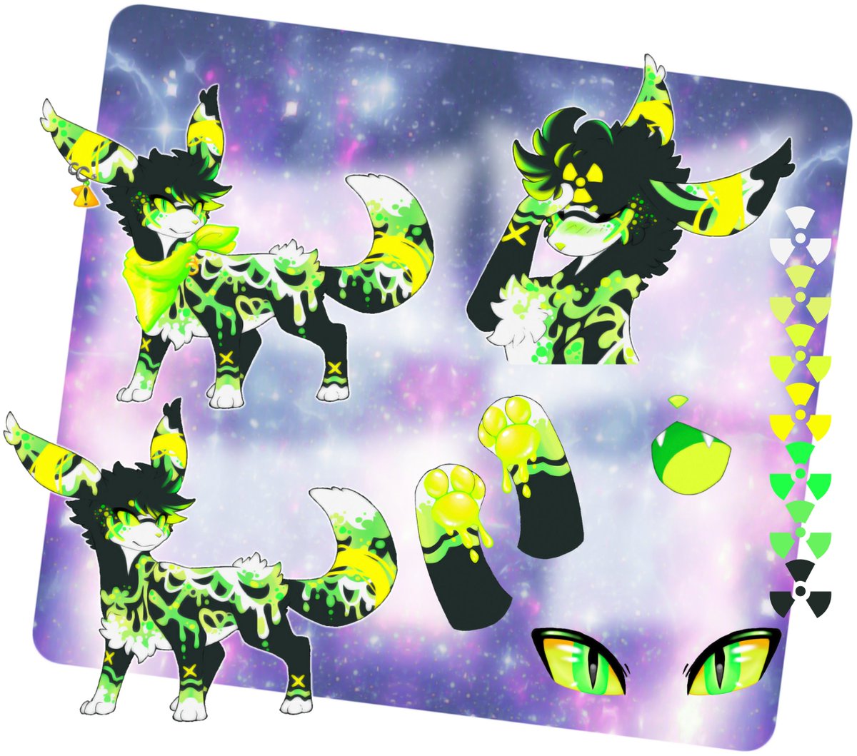 MyraAmore's tweet photo. 👉👈 was only supposed to whip up smthn basic, but instead i became ungovernable &amp; gave them a whole ass ref sheet bc i loved their concept too much haha. this radioactive beauty belongs to my dear @/kennyandkyle! tysvm again for adopting them🫶✨

#umbreon #eeveelution #pokemon https://t.co/KGCUCqTyTD