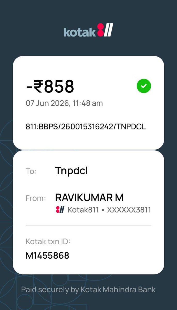 EditorRavikumar's tweet photo. @KotakCares PAYMENT Amount successful but amount doesn’t get reflected in TNEB Website, need resolution ASAP https://t.co/qaR0glCG6F