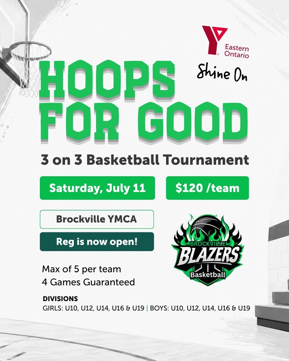 EOBAhoops's tweet photo. Hoops for Good 3v3 Tournament Registration is NOW OPEN!

Ready to hit the court this summer? Registration for the YMCA NEW 3x3 Basketball Tournament is officially live! Brockville Blazers

Spots are limited — learn more or register today!
 Basketball: https://t.co/8k8sjwmLql https://t.co/GvYN77IvW9