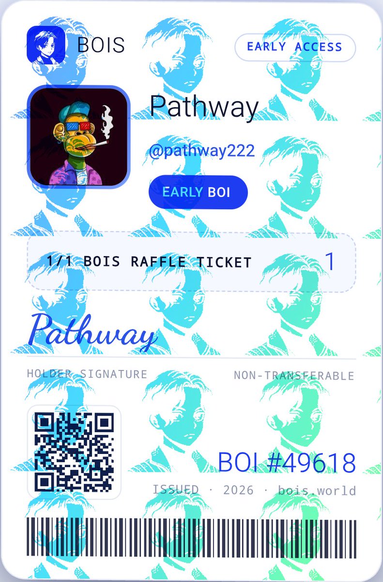pathway222's tweet photo. I'm an Early Boi 🪪 — BOI #49618
Claim yours @boisxyz https://t.co/XmadjQjqNQ https://t.co/G6WWaX50JN