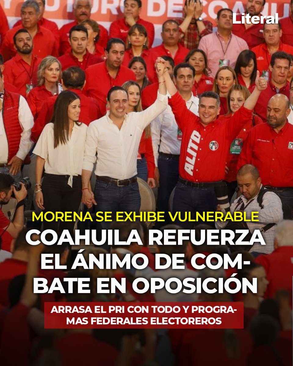 literalmexico's tweet photo. COAHUILA REFUERZA EL ÁNIMO DE COMBATE EN LA OPOSICIÓN y exhibe vulnerable a Morena

La aplastante victoria del PRI en Coahuila confirma que las estructuras territoriales siguen siendo determinantes en la política mexicana

Morena sufrió una derrota contundente pese al respaldo presidencial y al despliegue de sus programas sociales

📢 Más información en:
https://t.co/oIIGV4ECwx