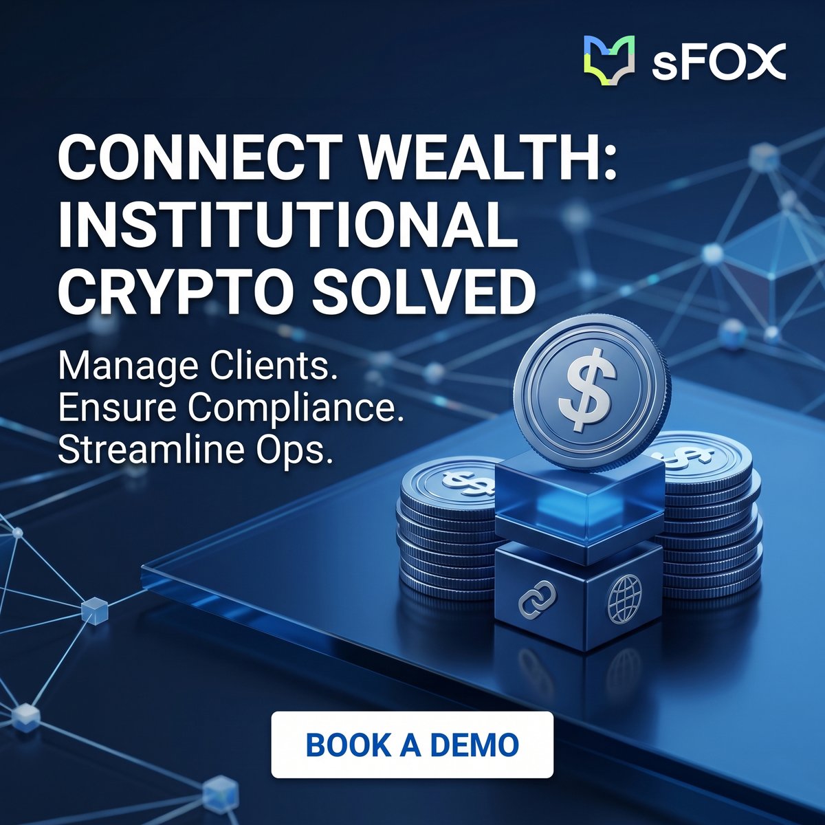 SFox's tweet photo. Your clients are asking about crypto, compliance has questions, and operations has concerns. What if you could see exactly how institutional firms are solving all three in 30 minutes?

See sFOX Connect Wealth in action. Book a demo. 👇

🔗https://t.co/miQRNIvlLq https://t.co/9ejP3Jcvd8