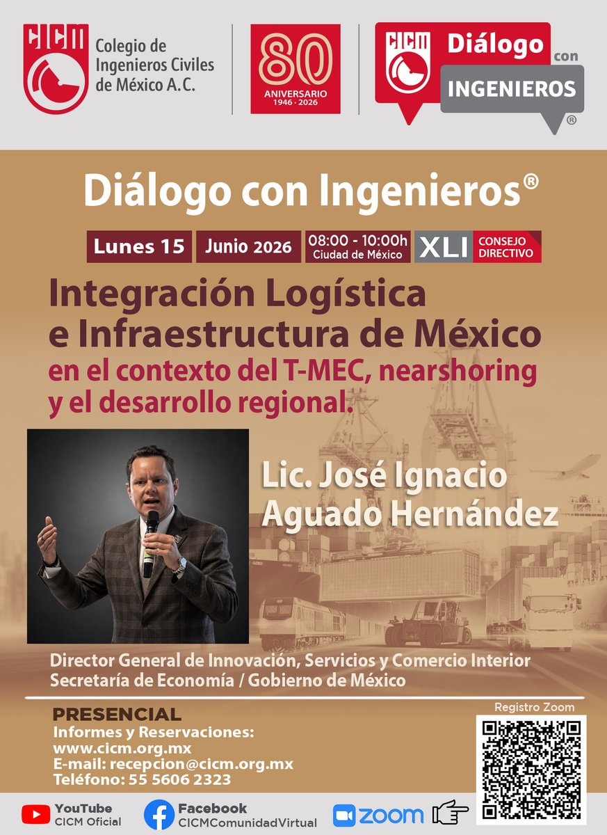 CICMoficial's tweet photo. Acompáñanos en el Desayuno-Conferencia: Integración Logística e Infraestructura de México en el contexto del T-MEC, nearshoring y el desarrollo regional, una presentación del Lic. José Ignacio Aguado Hernández
Regístrate aquí:
https://t.co/nm30fzx7ei https://t.co/IZEUgJM3mE