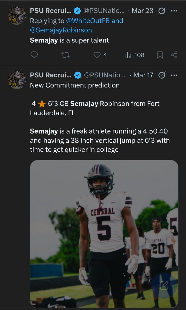 GunnarsLeftNut's tweet photo. @PSUNationRec @Hayesfawcett3 @Rivals @SemajayRobinson @UVAFootball @Coach_TElliott So hes a 3 star now but a 4 star for the past several months when its convenient for you? Sure bro https://t.co/MlXbj1PlVW
