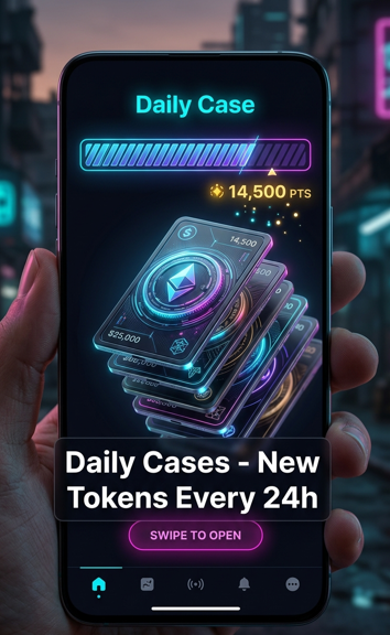 Cryinderapp's tweet photo. 18 days until Genesis.

Daily Cases are going to be your new favorite ritual.

Every 24 hours a fresh batch of tokens appears.

Swipe Right = Instant Buy the ones you like  
Complete the Daily Case = Earn points + rewards

Consistency = Alpha.

Who’s going to lock in their Daily Case streak starting June 27? 

Drop a 🔥 if you’re in