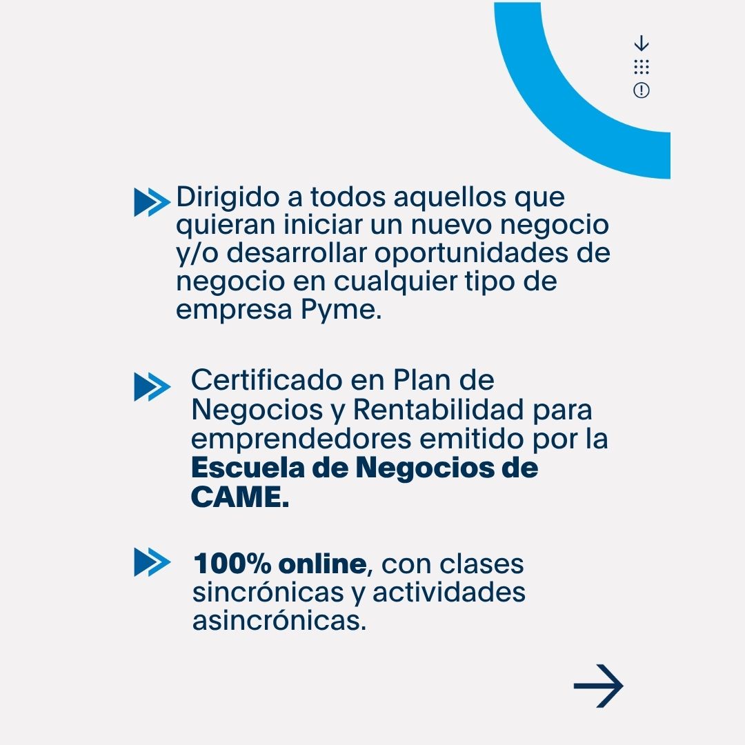 CAMEEscuela's tweet photo. 💡 Sumate al Programa Ejecutivo: Plan de Negocios y Rentabilidad para Emprendedores.

📌Modalidad virtual
🎓Certificado emitido por la Escuela de Negocios de CAME
💰Bonificaciones por inscripción temprana y miembros de @redcame 

Conocé más https://t.co/XquW6kHqeR https://t.co/8tCpec2dv2