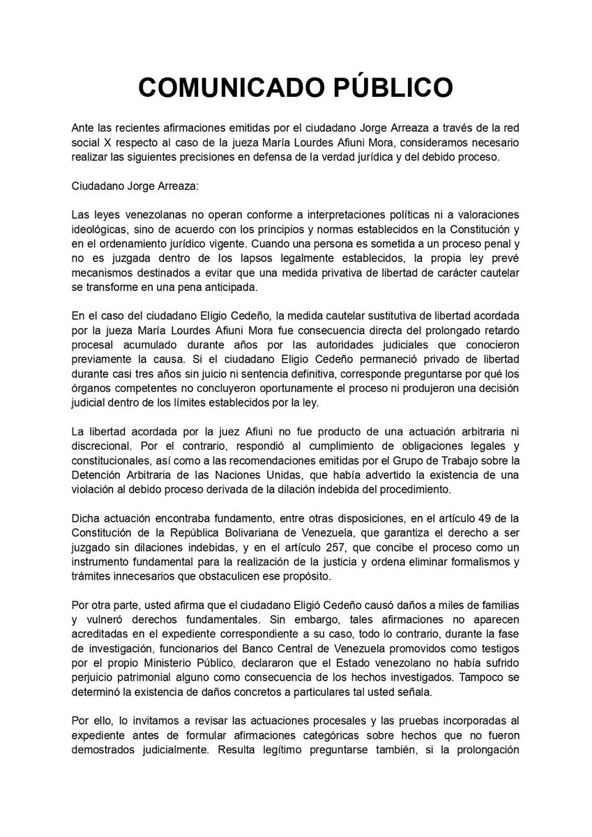 thelmafernandez's tweet photo. Sr. @jaarreaza, nuestra respuesta a propósito de su comentario público en esta red, rechazamos la falsedad de sus señalamientos sobre el caso de la juez Afiuni. Siendo usted presidente de una comisión de pacificación en la AN, actúe con responsabilidad y prudencia ante el país https://t.co/L8XhU3jok9