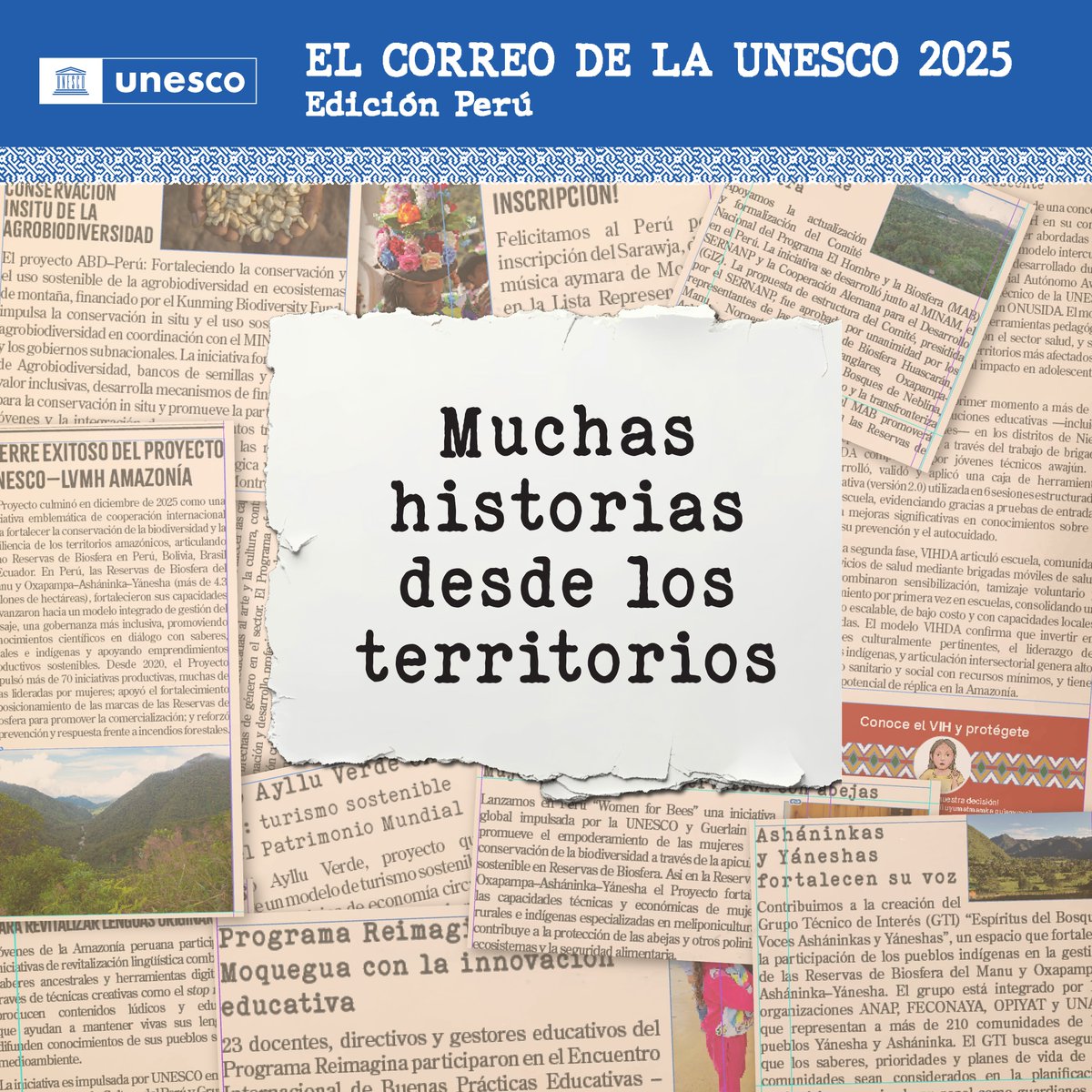 UNESCOperu's tweet photo. 📰 Muchas historias desde los territorios.

Conoce El Correo de la UNESCO 2025 – Edición Perú, con iniciativas sobre educación, cultura, biodiversidad y desarrollo sostenible. 🌱

🔗 https://t.co/AHLKgQag15

#unescoperu #elcorreodelaunesco https://t.co/i9Ud8CPv67