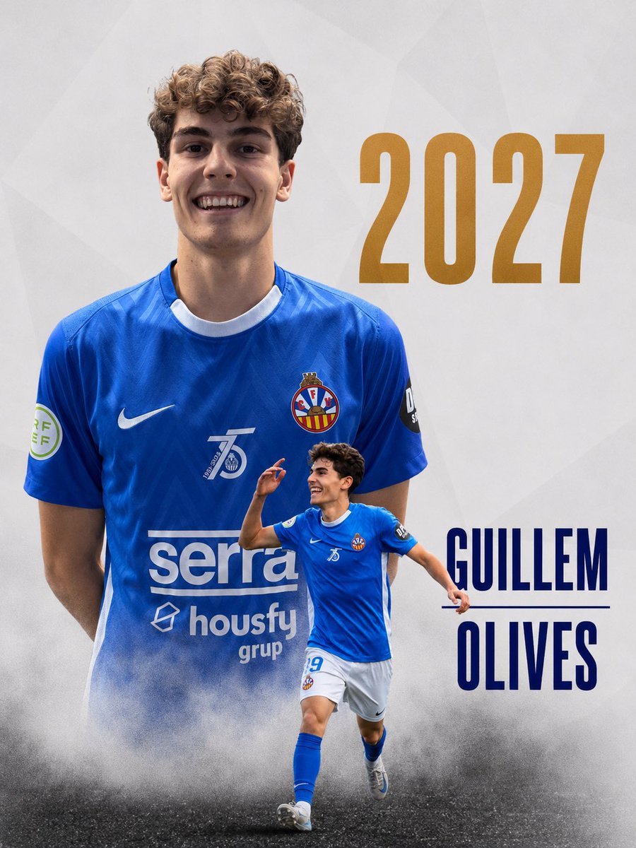 cfvng's tweet photo. ✍️ OFICIAL | GUILLEM OLIVES 2027 💙🤍

L’heroi de Lleida es queda.

Guillem Olives continuarà defensant els colors blau-i-blancs fins al 2027.

Talent, treball i compromís per seguir creixent junts.

Som-hi, Guillem! 💪⚽️

#CFVilanova2627 #WeAreVilanova https://t.co/3tAstrX6y2
