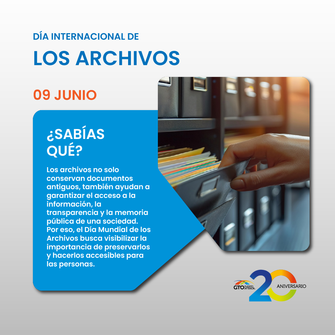 PuertoInterior's tweet photo. Hoy conmemoramos el Día Internacional de los Archivos, una fecha para reconocer su valor en la preservación de la memoria pública y el acceso a la información. 📂

Los archivos no solo conservan documentos del pasado; también fortalecen la transparencia, resguardan la historia de una sociedad y permiten que la información siga siendo accesible para las personas.