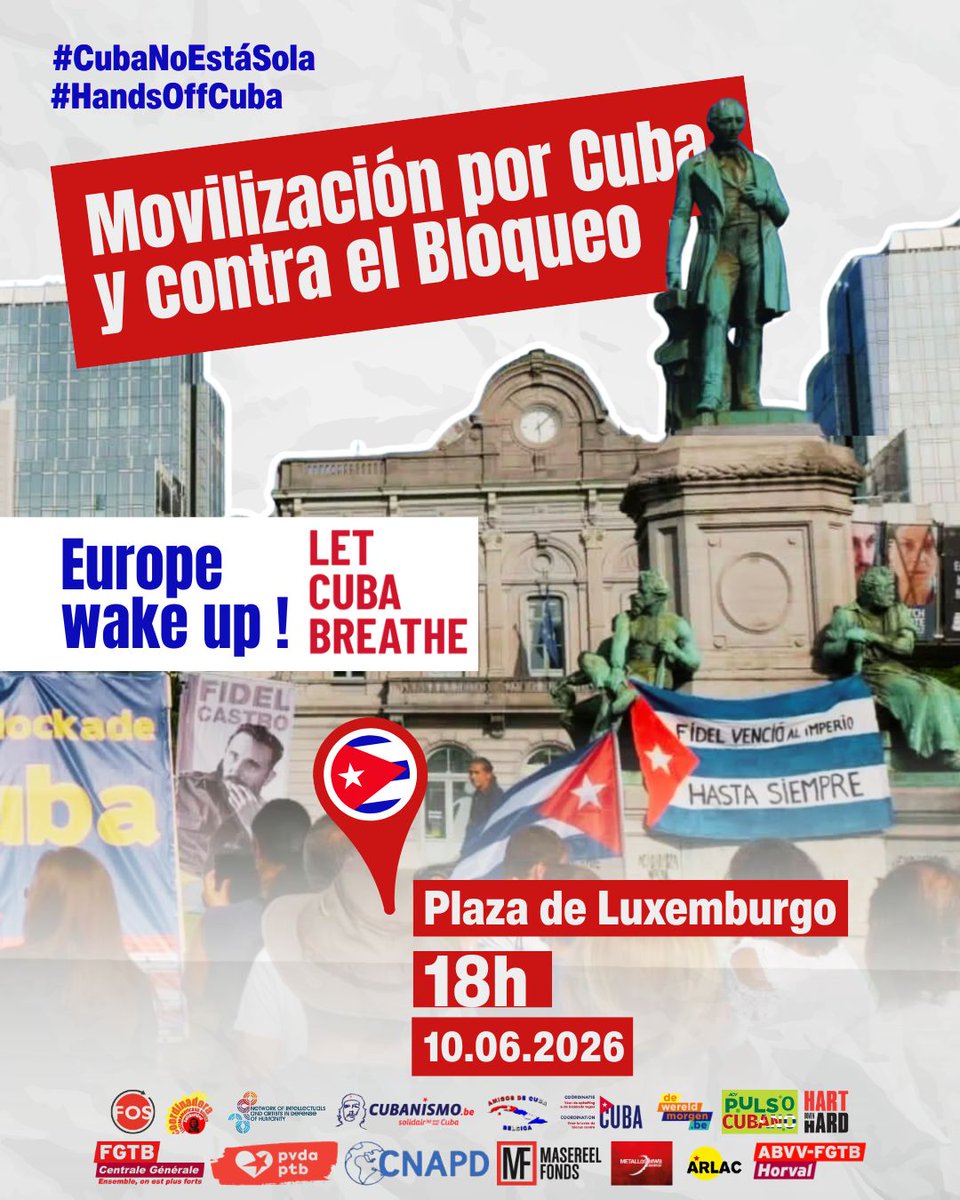 EmbaCubaBelgica's tweet photo. 📢 Mañana 1️⃣0️⃣ de junio arranca en Bruselas la iniciativa regional « Europe wake up ». 

🗣 Voces de todo el continente se unen en solidaridad con el pueblo cubano para romper el cerco. 

¡El apoyo se multiplica! 

#CubaNoEstáSola 🇨🇺 ⤵️ https://t.co/va6DhmlU8Z