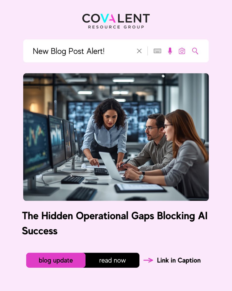 CovalentRG's tweet photo. The line in our latest blog that's getting the most attention:

'AI does not fix operational friction. AI exposes it.'
The full breaks down the 4 hidden gaps most organizations miss before launching AI initiatives — and what to do about each one.

🔗 https://t.co/LQSeD6TUbP

#CRG https://t.co/pkFze6lyd4
