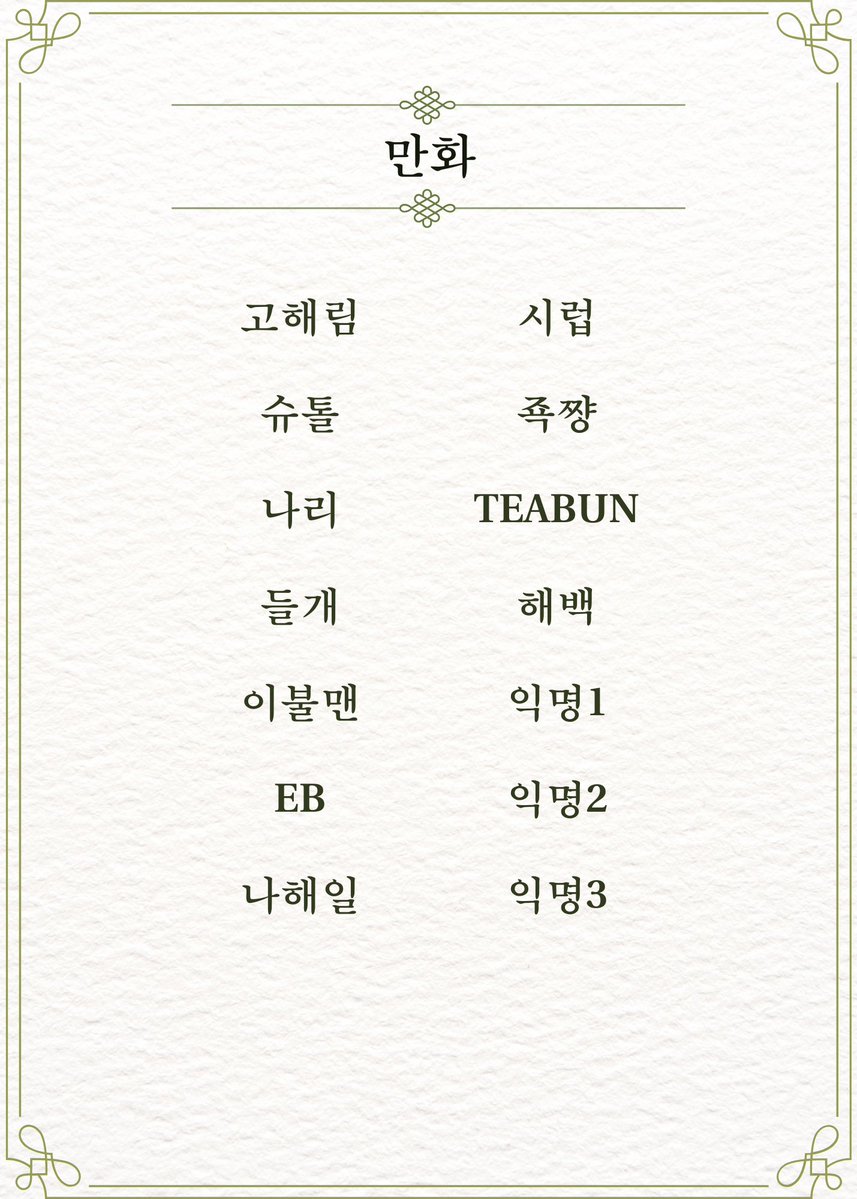 JeaSol_habjak's tweet photo. [이번 합작에 참여해주시는 참가자 분들을 소개합니다.]

신청해주신 52분의 참가자 분들께 다시 한번 감사하다는 말씀을 올리며, 아래로는 기존 안내 사항에서 부족하다 느꼈던 추가 안내 사항을 전달해드리겠습니다. https://t.co/EgLCgaX7z8