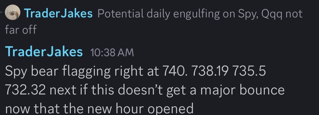 Trader_Jakes's tweet photo. $Spy 732.32 gives out and look out below 

At risk of $15+ drop 

Perfect short today off the retest of key daily MA 

&amp; failing to stay above prior days highs for the daily engulfing 🩸 https://t.co/G7WE4Qg6a1