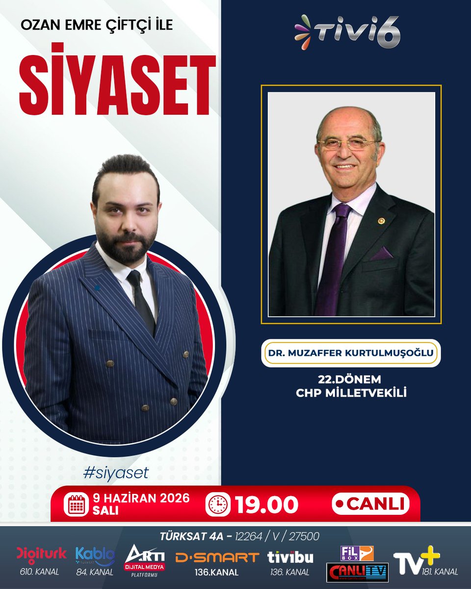 tivi6medya's tweet photo. 📌Kılıçdaroğlu ve Özel'den İki Ayrı Gurup Toplantısı 
📌Mansur yavaş'dan sağduyu çağrısı neyi ifade ediyor ?
📌Faizleri Düşürmek İçin Yeni Adımlar mı Geliyor?
📌Faiz Maliyetleri Düşecek mi? Bakan Şimşek Ne Mesaj Verdi?

Türkiye'nin Ve Siyasetin Öne Çıkan Başlıkları TİVİ6'da

🔴Youtube Canlı Yayın Linki:
https://t.co/I2aSLUAsiP

➡️DR.Muzaffer Kutulmuşoğlu-22.Dönem CHP Milletvekili

@Ozanemrc @kurtulmusoglu

#CHP #KemalKılıçdaroğlu #ÖzgürÖzel #MansurYavaş #CHPKurultayı #GrupToplantısı
#TBMM #Siyaset #TürkiyeGündemi #AnkaraKulisi #SonDakika #SıcakGelişme #Ekonomi #MehmetŞimşek
#Faiz #FaizKararı #EkonomiGündemi #ParaPolitikası #Enflasyon #Piyasa #Finans #EkonomiGündemi
#TürkiyeEkonomisi #SiyasiGündem #Kriz #Gündem #CanlıYayın #ÖzelYayın #Haber #GününÖzeti