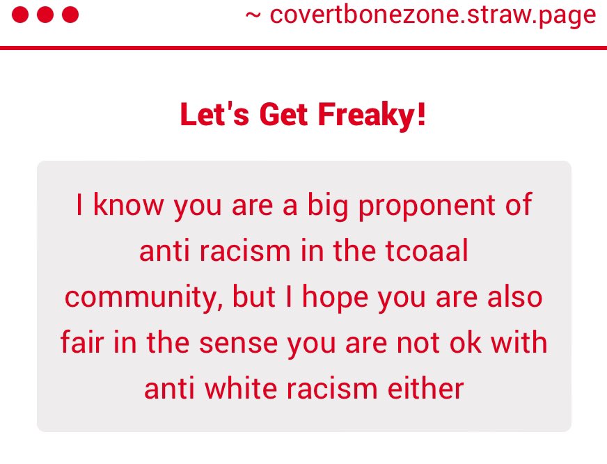 covertbonezone's tweet photo. Have I ever made the distinction between different kinds of racism? I think all racism is wrong regardless of who it is against. That being said, it is interesting your mind jumps to that “but what about white people” when I’ve never seen any white ppl called slurs in the fandom. https://t.co/VjSKirHTfA