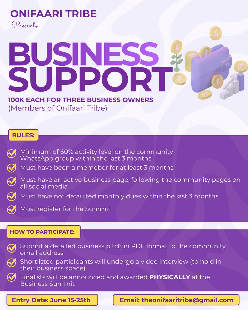 onifaari_tribe's tweet photo. To secure your spot, send a WhatsApp message to 08171602230 to register.

Come for the learning, networking, and opportunities. Leave with insights, connections, and possibly funding for your business.

3/3 https://t.co/jCRs2gKGbz