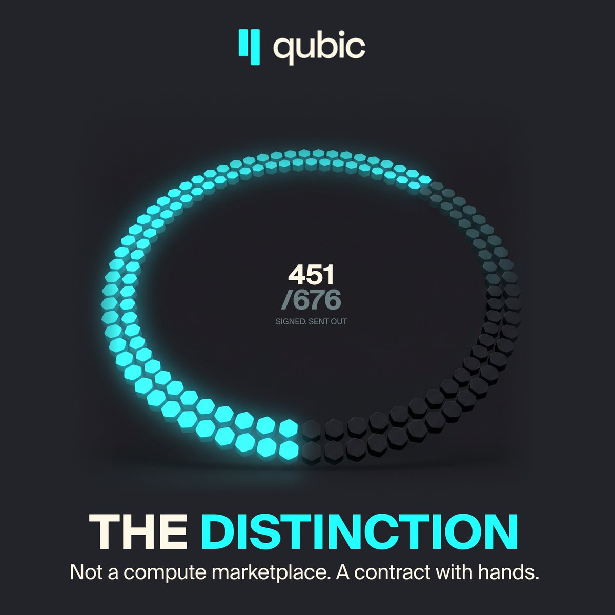 _Qubic_'s tweet photo. Qubic does not outsource compute. It outsources computation.

One letter of difference. It changes everything, and it is the most misunderstood part of what launches July 29.

No, Qubic is not renting out processing power.

No, miners will not be running your LLM.

Renting compute is:

“Here is a pile of processing power. Do whatever you want with it.”

That is not this.

Outsourced Computation is narrow by design.

A smart contract decides on one authorized action.

“Move these funds.”

“Trigger this on Ethereum.”

One contract. One verified intent.

Nothing more.

And nothing leaves the chain until 451 of the 676 Computors independently sign it.

The receiving system checks those signatures and knows the network actually approved the action.

Not one server.

Not a multisig of insiders.

Two-thirds of the network, every single time.

It is not a compute marketplace.

It is a smart contract reaching out with one instruction the whole network agreed to.