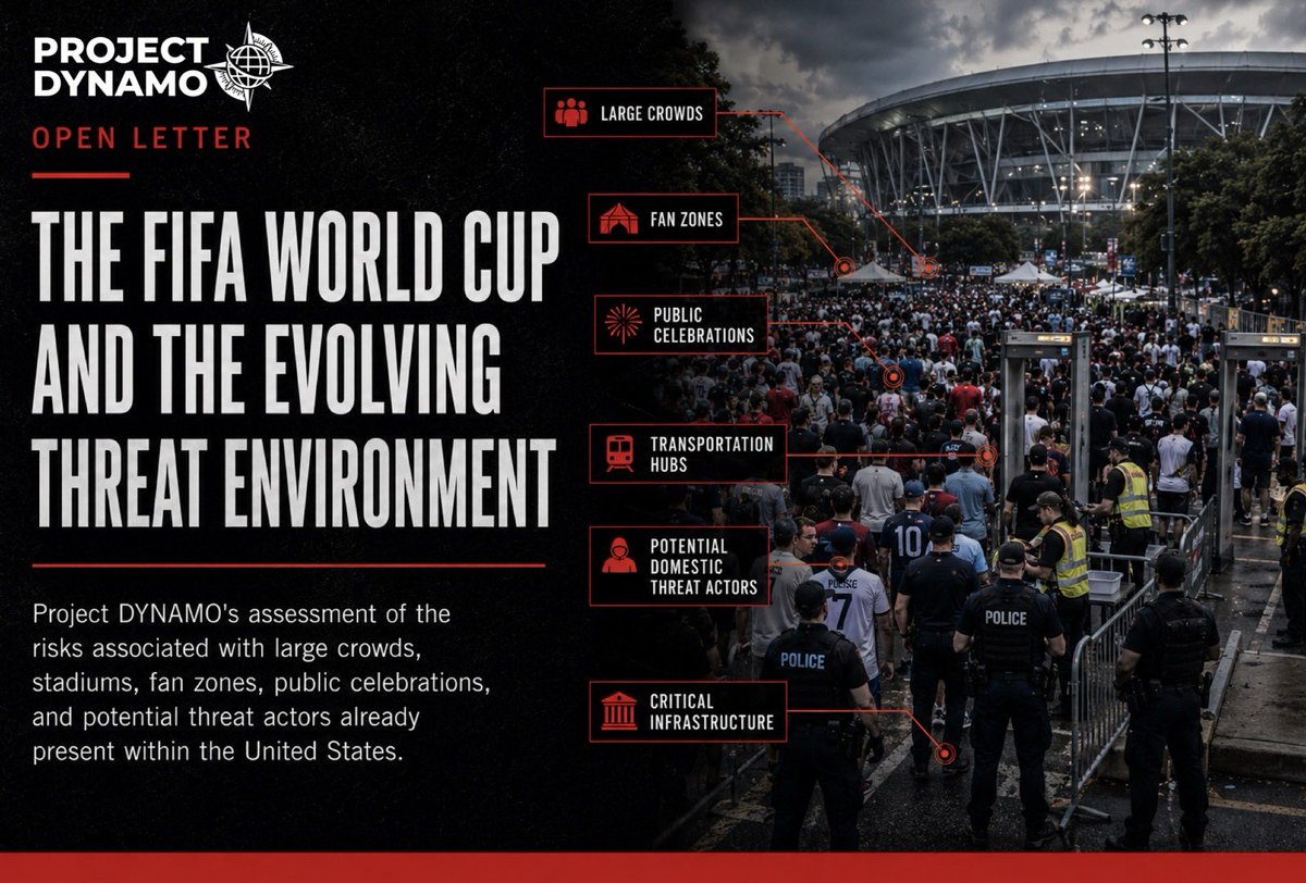 Project_Dynamo_'s tweet photo. The FIFA World Cup will be one of the largest events ever hosted in the United States.

Today, Project DYNAMO published an Open Letter examining the risks associated with large crowds, public celebrations, and the lessons of the 2024 Copa América Final.

https://t.co/Jl4yHz8KI0 https://t.co/lnyLCC6Qcz