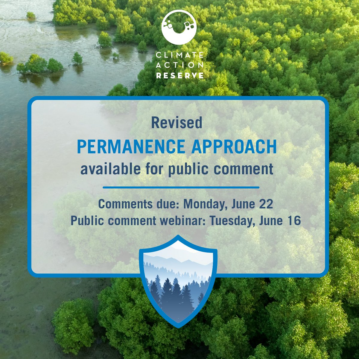 climatereserve's tweet photo. We invite public comment by June 22 on our revised permanence approach for protocols w permanence risk under our voluntary program.

Our program is designed to evolve alongside the latest science, innovation &amp; practical implementation tools.

Join the info webinar on June 16. https://t.co/dNXu78OJjH
