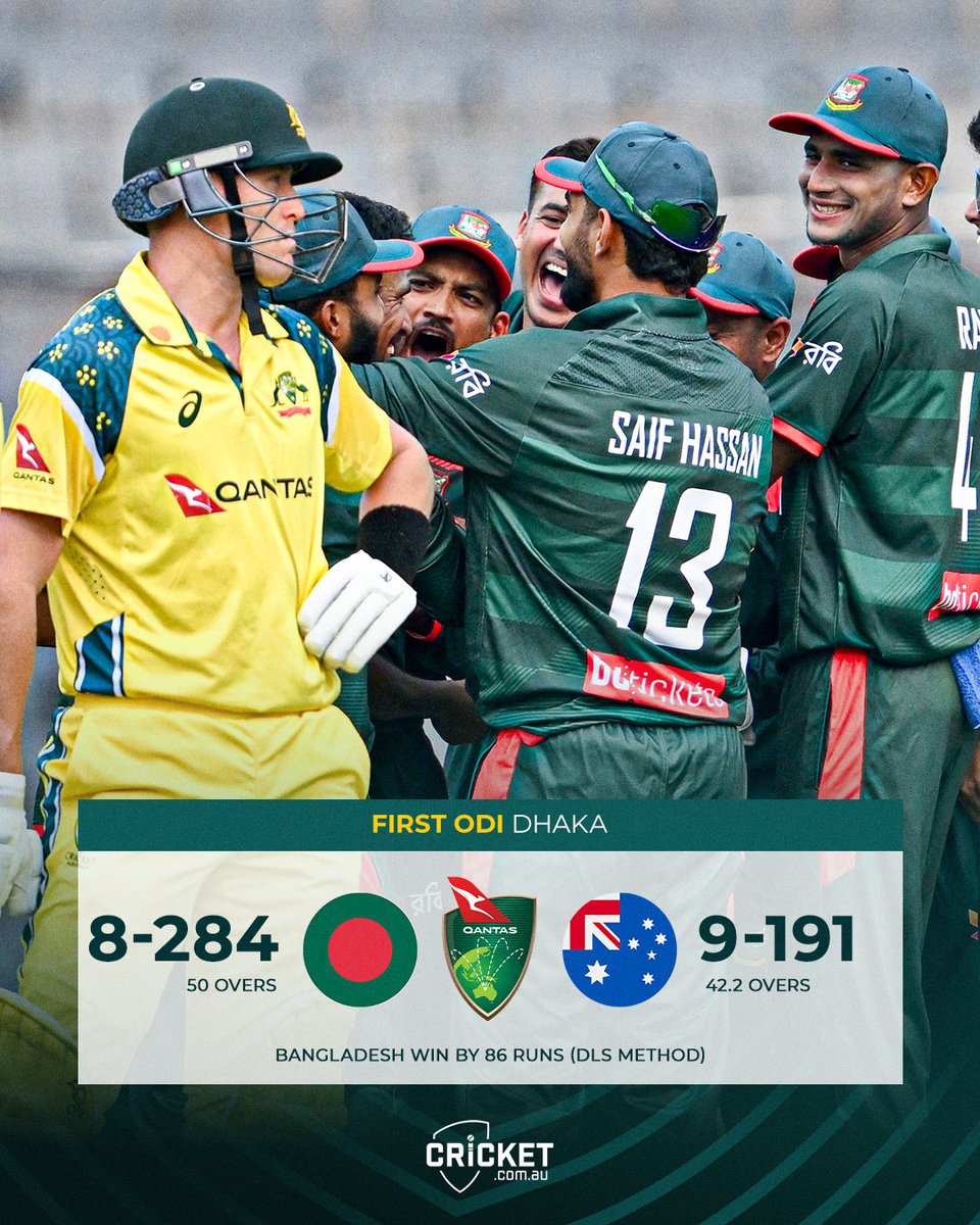 cricketcomau's tweet photo. Bangladesh tearaway Nahid Rana hit speeds of 150kph and took four wickets in his side's big series-opening win over Australia #BANvAUS

Report: https://t.co/uU51tT1vy7 https://t.co/m3FRsCHfFi