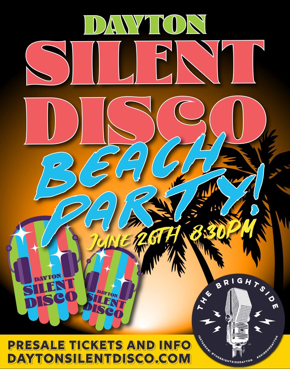 LibbyBallengee's tweet photo. The next Dayton Silent Disco theme is set! ⛱️ Join us for a Beach Party on June 26th at The Brightside! 🎧 This is a fun way to dance, hang with friends, and enjoy summah! ☀️

Tickets $15 advance at https://t.co/eFcFF8c0aD
or $20 at the door
21+ https://t.co/uaWKbZt0Pf