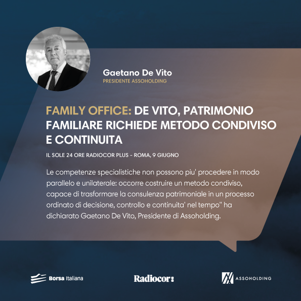 assoholding's tweet photo. La nota Radiocor di Gaetano De Vito, Presidente di Assoholding, in vista della Tavola Rotonda online 'Patrimonio Integrato' dell’11 giugno, promossa dall'Associazione e da AFI100.

Leggi la nota completa 👇
https://t.co/kEAMDpPzjp https://t.co/5bTJ2cLhxf