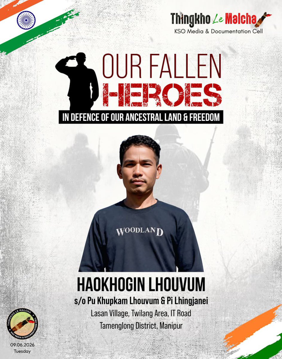Beck_Eimi's tweet photo. #Manipur
Another life lost to the ongoing turmoil in #Manipur.
Haokhogin Lhouvum of Lasan Village, Tamenglong District, was killed today by NSCN-IM and it's proxy ZUF(K) while heading out for his daily work. He leaves behind a wife, a young son,and a family now burdened with an irreplaceable loss.

Behind every casualty is a home forever changed, dreams left unfinished,and loved ones forced to endure unimaginable grief.
May he rest in peace,and may justics prevail.
#ManipurViolence

@PMOIndia @HMOIndia @MIB_India
@PIBHomeAffairs @MinorityPIB @aajtak
@ZeeNews
@indiatvnews @DDNewslive
@News24
@Resonant_News
@CNNnews18
@ndtvindia
@NewsNation @RepublicBhart
@ANI
@ABPNews
@News18India @TOlIndiaNews
@PTI_News @airnewsalert
@BBCIndia @TimesNow @NIA_India @adgpi