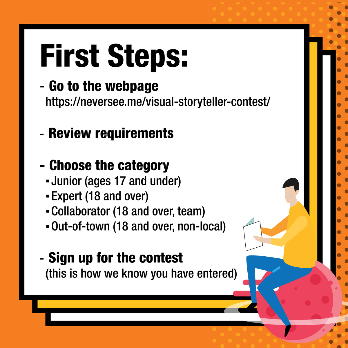 iFdesignstudios's tweet photo. Ready to sign up for the contest? Here’s how:
1️⃣ Visit webpage
2️⃣ Review requirements
3️⃣ Choose your category
4️⃣ Complete sign-up form
🔗 https://t.co/2jROL3g5D5
#ComicTips #GraphicNovels #MakeItPerfect https://t.co/bfGJncMn59