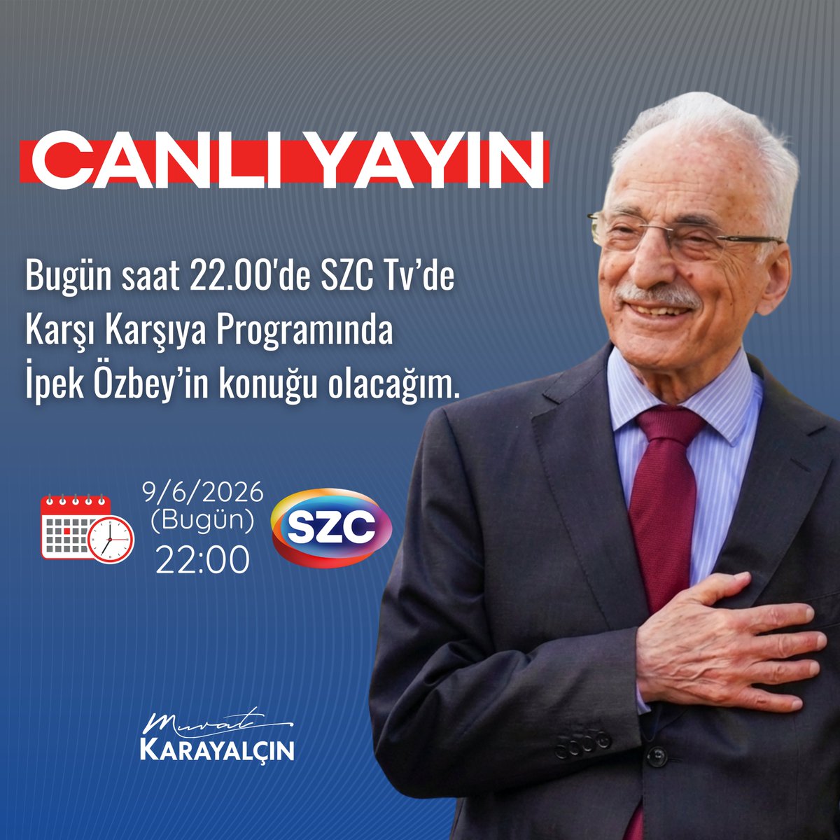 KarayalcinM's tweet photo. Bugün saat 22:00'de SZC Tv'de İpek Özbey'in konuğu olacağım. https://t.co/wXXB6yizCY
