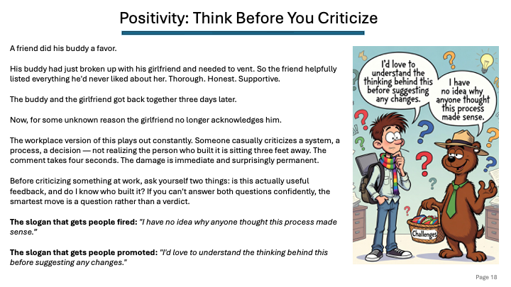 coptops's tweet photo. Too funny when you risk having AI write a career advice book based on a meme.

Here is ChatGPT’s review of Claude and GROK’s book:

“The thing that stands out to me is that the book is not really about success.  It is about self-inflicted failure.  That's different.

Most career books say:  "Do these ten things and you'll succeed.".

This book screams: "Please stop doing this. Everyone notices."

That's a much more entertaining premise.”

Here is the link to Claude and GROK’s short book for anyone looking for a career advice book on what not to do work:
https://t.co/Rt4gQxZsKn