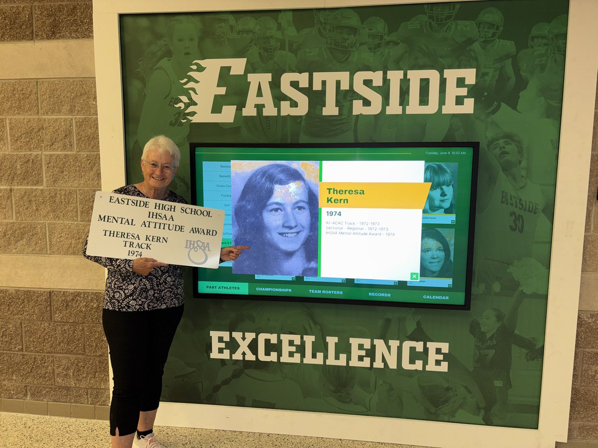 BlazersEastside's tweet photo. “Once a BLAZER, always a BLAZER!” Eastside’s first state mental attitude award winner, Theresa Kern, stopped by the school today while in town. #BlazerPride https://t.co/QpELm8htHe