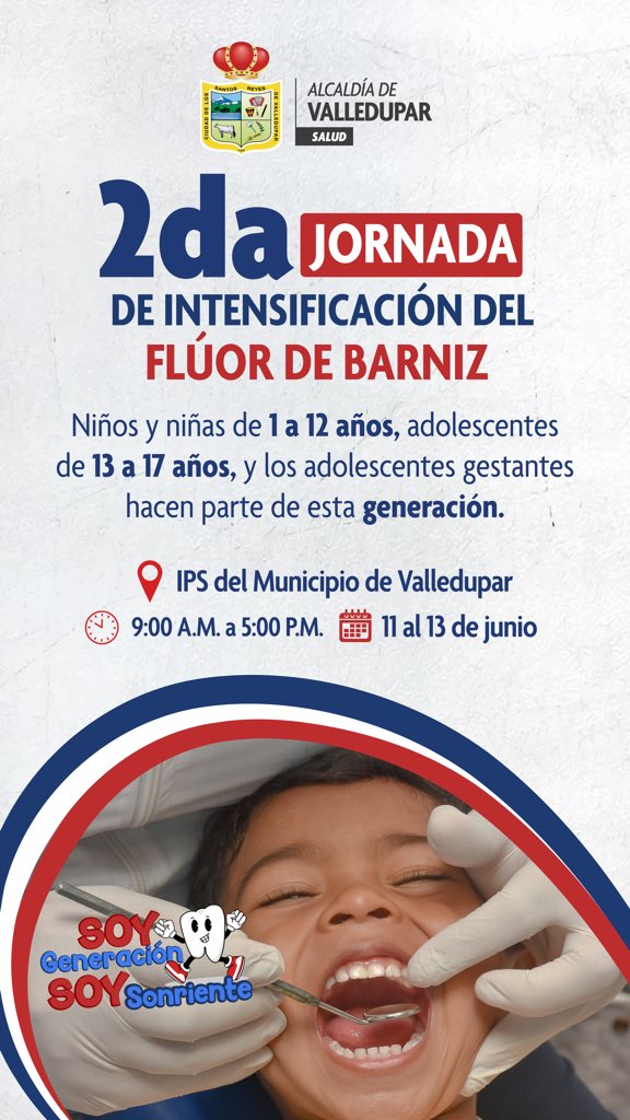 SecSaludVpr's tweet photo. Una sonrisa sana comienza con la prevención.

Recuerda la importancia de la aplicación de flúor barniz, una medida segura y efectiva para proteger los dientes y prevenir la aparición de caries.

Del 11 al 13 de junio, acércate a tu IPS y aprovecha esta jornada de cuidado oral. https://t.co/MhDocnVqad