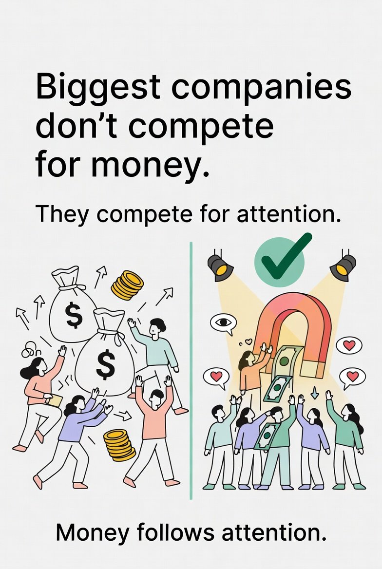 IamVagee's tweet photo. The biggest companies in the world don't compete for money.

They compete for attention.

Money follows attention.

It has always worked that way✅📈

#Marketing #DigitalMarketing #MarketingTips #BusinessSuccess #MarketingStrategy https://t.co/up9J2OnwiR