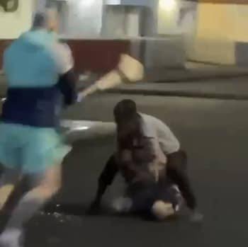 AlexBarnicoat_'s tweet photo. Everyone is talking about the Sudanese terrorist who tried to saw off a man’s head.

But no one’s talking about this brave patriot who decided to risk his life to save a fellow Briton.

I want to personally commend this man, who picked up a piece of wood and risked his life to attack the Sudanese man (who was happy to murder people).

Without this brave man, it is almost certain the victim would’ve ended up in a much more gruesome situation and the Sudanese man may have continued his attacks on other people.

I want to personally invite this man onto my show, so he can have a platform to be commended on.

When I’m an MP in the next election, brave patriots like this will be the ones recommended for knighthoods and medals - not random do nothing celebrities. 

And to the Sudanese man, you deserve nothing less than the Death Penalty (with the British People’s support).