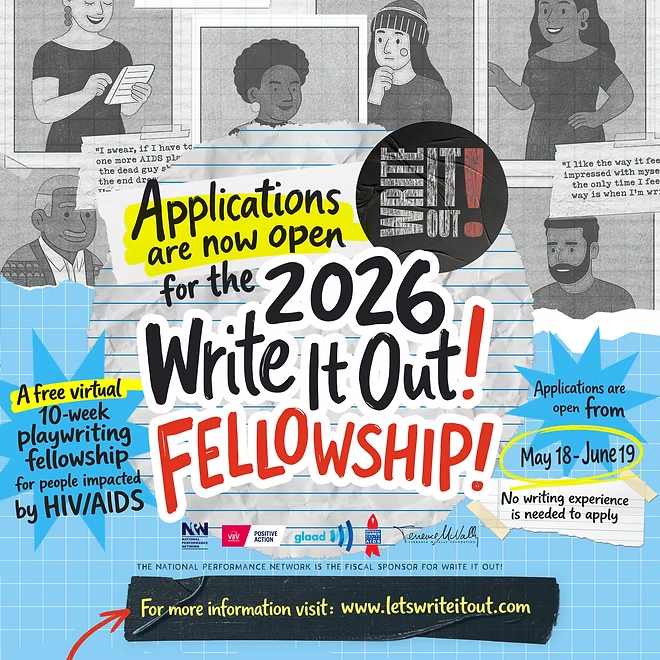 Brand0nnick's tweet photo. Applications are open for Write It Out!, a PAID fellowship for people with HIV.

The fellowship teaches poz folks playwriting &amp; ends w/ a trip to NYC for a performance of your finished play with NYC theater actors. NO WRITING EXPERIENCE NEEDED.

Apply now: https://t.co/lOQ81iPWfw https://t.co/WEVW3k81Oa