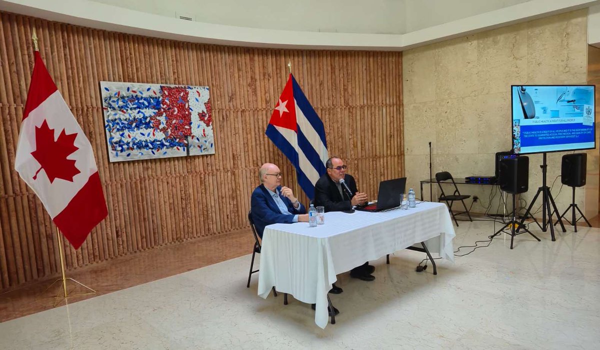 EmbacubaCanada's tweet photo. Dr. Alex Carreras, who is currently in #Canada at the invitation of the Canadian solidarity movement, delivered a lecture in #Ottawa on the damages caused by the blockade to #Cuba’s healthcare system, one of the most harmful and inhumane aspects of U.S. policy toward the island. https://t.co/co89F7ODOp