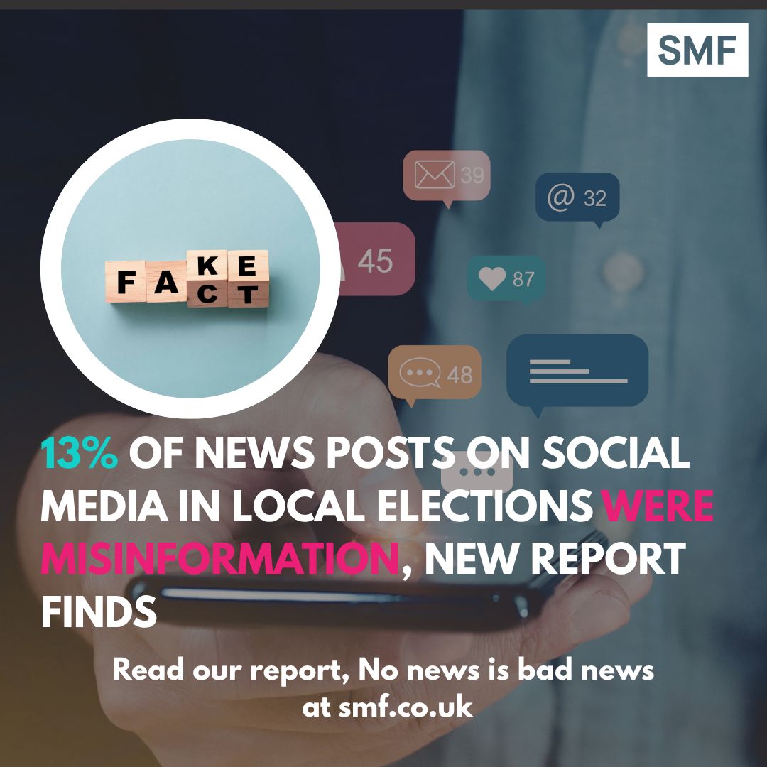 SMFthinktank's tweet photo. More of us get our news from social media than ever before.  

Our latest report explores how misinformation online can distort public debate, with potential impacts on elections – especially at local level. 

Read the report: 

https://t.co/aU0INYe2MN 

Kindly supported by @BBC https://t.co/469FRNwey1