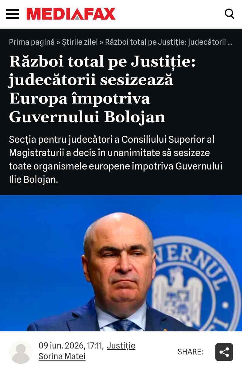 Doar_Romania's tweet photo. CSM sesizează toate organismele europene împotriva Guvernului Bolojan.
Adică până și judecătorii, care nu sunt tocmai cunoscuți pentru curaj civic, au zis: ajunge.
Când îți pierzi și magistratura, poate e semn că ceva nu merge. Sau poate nu. Depinde cui îi explici. https://t.co/Zy2KS9ZDIv