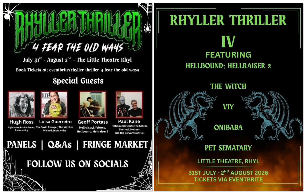 rogersphilip101's tweet photo. The horror returns to North Wales with ‘Rhyller Thriller 4: Fear The Old Ways’ from Friday 31st July - Sunday 2nd August

Panels - Q&amp;A - Fringe Market - Horror Films

Tickets available now:
https://t.co/W9yQfFOyk0

#RhyllerThriller #PromoteHorror https://t.co/Z4690LKPDF