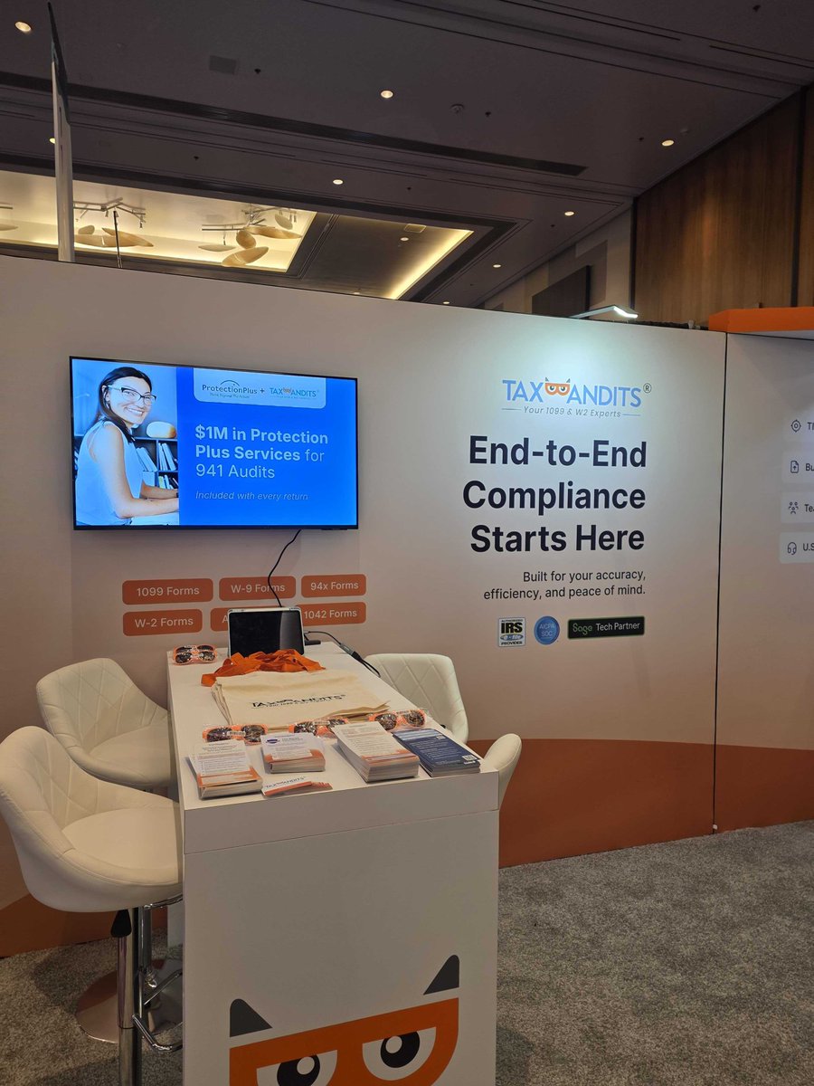 taxbandits's tweet photo. 📍Enjoying AICPA Engage? Us too!

Drop by, get some swag, and chat about keeping your filing compliance simple.

We can’t wait to connect at booth #1003!

#AICPAEngage #MeetUsThere #TaxProfessionals https://t.co/Muxkmq8UmW