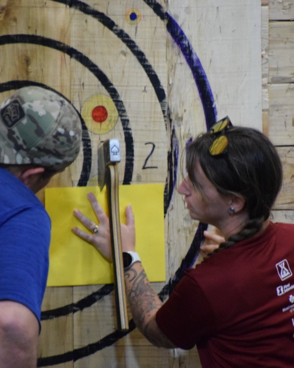 bigskygames's tweet photo. This is where an inch means everything 🎯 

Can you throw axes and knives? Axe Throwing with a knife division is July 19th. Register by Jul 1st to get a t-shirt.

Show us your aim 🔥 
https://t.co/3UHCQiz25z 

#bssg2026 #montana #axethrowing #knifethrowing https://t.co/BR7bvAPfZ0