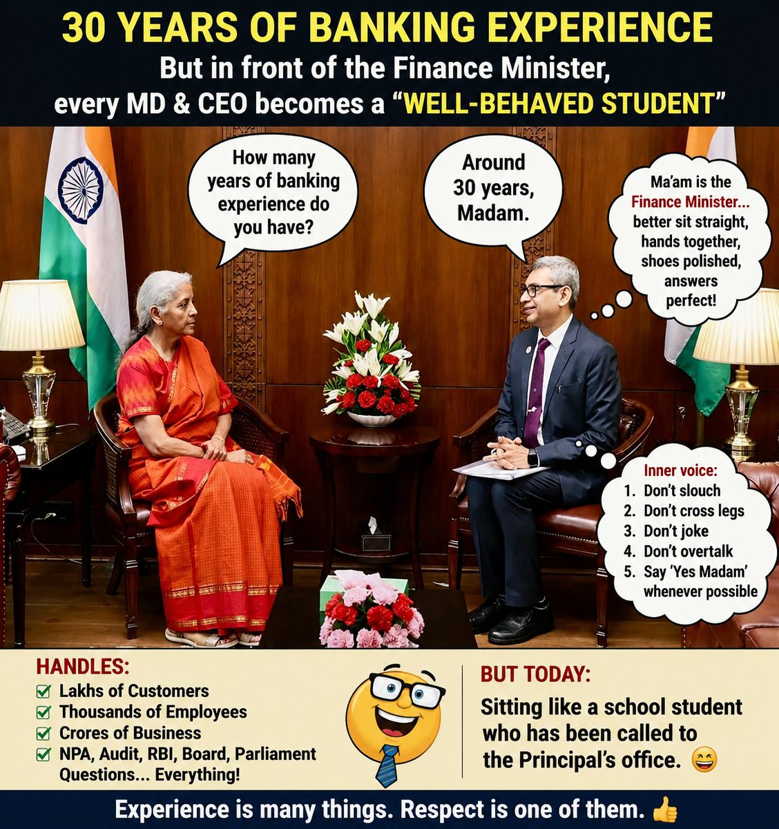 bankaffairs's tweet photo. Same politeness, will executives maintain it down the line?
Equality seems to be disappearing.

Hope there was some meaningful discussion.
Otherwise, it was just 10 minutes, a few photographs, and a few thankyoues https://t.co/wImuhP2x3F