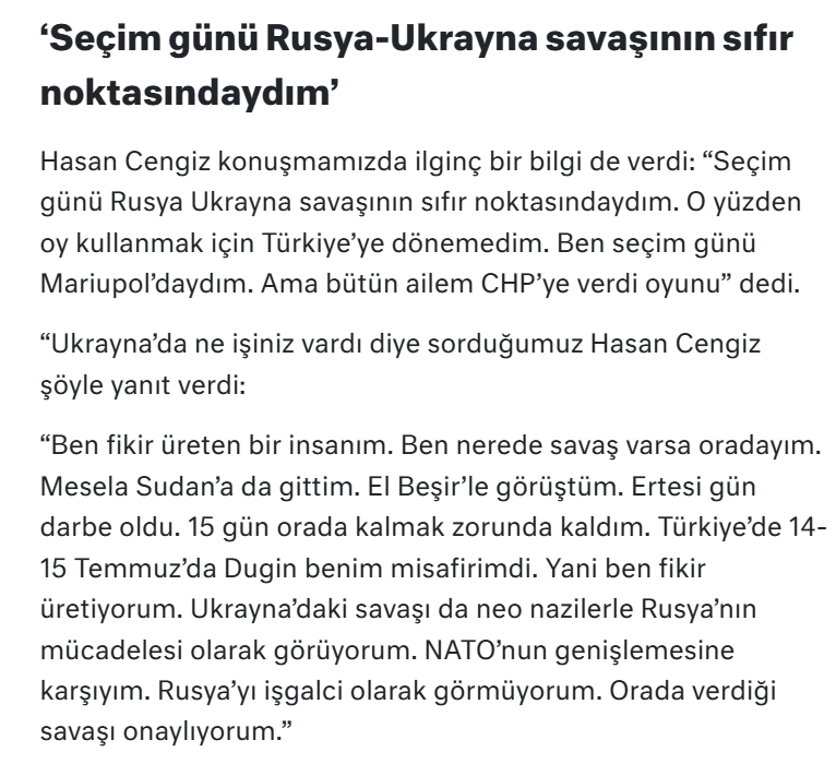 SinanAlper_'s tweet photo. 2023 seçimlerinde KK'nın en yakınındaki isimlerden biri Hasan Cengiz. O kadar yakınlar ki, KK Cumhurbaşkanı adaylığını ilan ettiği gün kendisini arıyor teşekkür için. Ancak Cengiz seçimlerde oy kullanamıyor, çünkü Ukrayna'da savaş bölgesinde bulunması icap ediyor o gün. Putin'in en yakınındakilerden Aleksandr Dugin ile samimi. Daha önce de darbeden bir gün önce Sudan'da bulunmuş, çok büyük tesadüf eseri.

Kılıçdaroğlu'nun kendisini devletin adamı zannetmesini sağlayan, etrafını doldurduğu insan tipleri bunlar. Bu kişilerin esas işvereninin neresi olduğunu söylemeye gerek var mı?

"Birileri oturdu, Türkiye'ye bir istikamet çizdi ve hepimiz ona uymak zorundayız" hikayesini size satmaya çalışıyorlar.

Size plastik poşet muamelesi yapan insanlara cevaplarını verecek misiniz, vermeyecek misiniz? İşte bütün mesele bu.