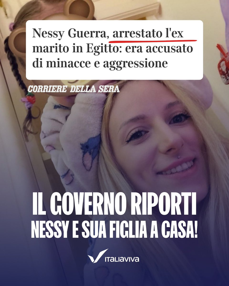 raffaellapaita's tweet photo. Finalmente una notizia che può cambiare il destino di Nessy Guerra.
L’ex marito, un uomo violento già condannato in Italia, è stato arrestato in Egitto per le minacce rivolte ai funzionari del Consolato italiano, segno seppur tardivo che anche le autorità egiziane ne riconoscono la pericolosità.
Ora è arrivato il momento di riportare Nessy e la sua bambina a casa. Il Governo e il ministro degli Esteri Antonio Tajani si muovano subito.